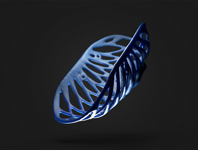 A 3D render depicts a blue prosthetic that was eventually created for a chihuahua named Turbo Roo.